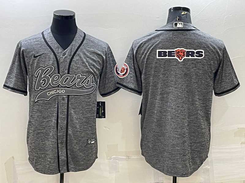 Mens Chicago Bears Grey Team Big Logo With Patch Cool Base Stitched Baseball Jersey
